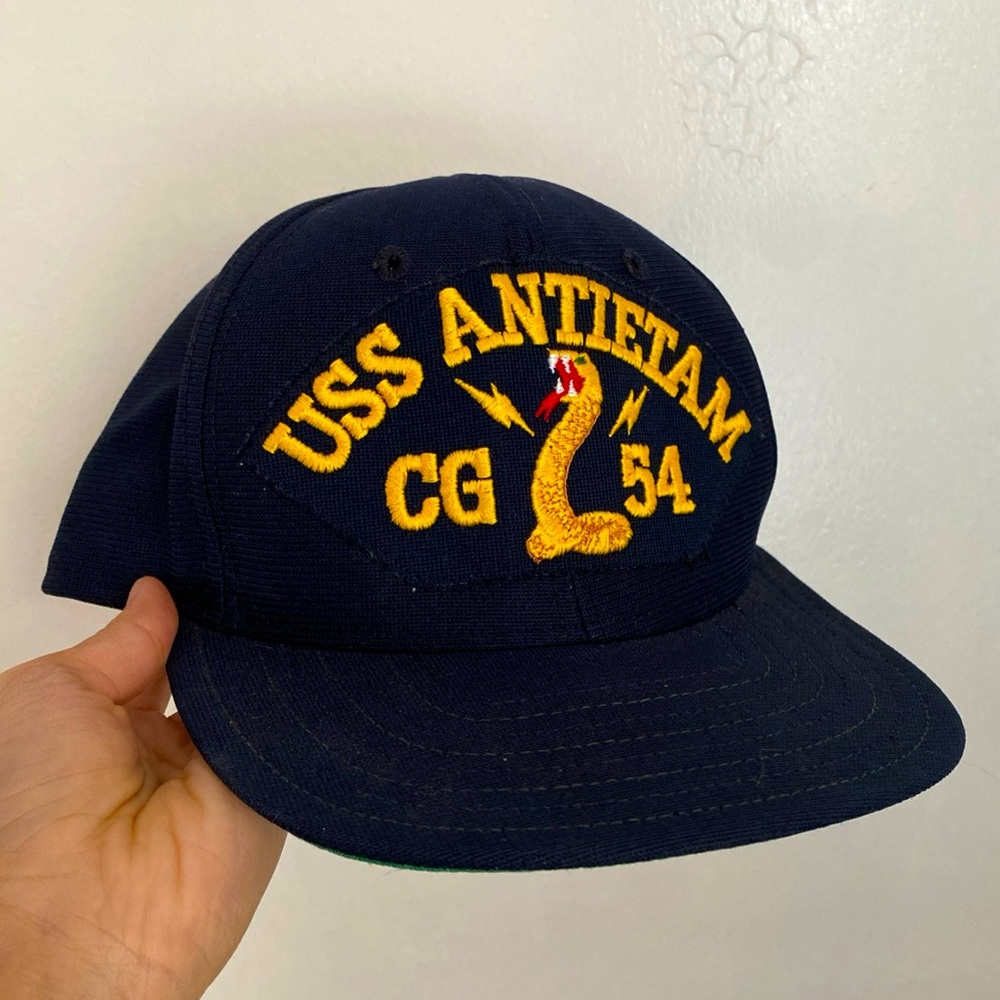 Vintage 80s 90s USS Antietam (CG-54) New Era Snapback Hat Cap made in USA Cobra